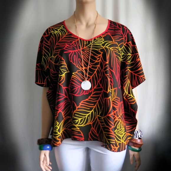 Hawaiian Fern Butterfly Tunic Shirt Top - Blood Orange or Blue & Teal =Travel - - Picture 6 of 6